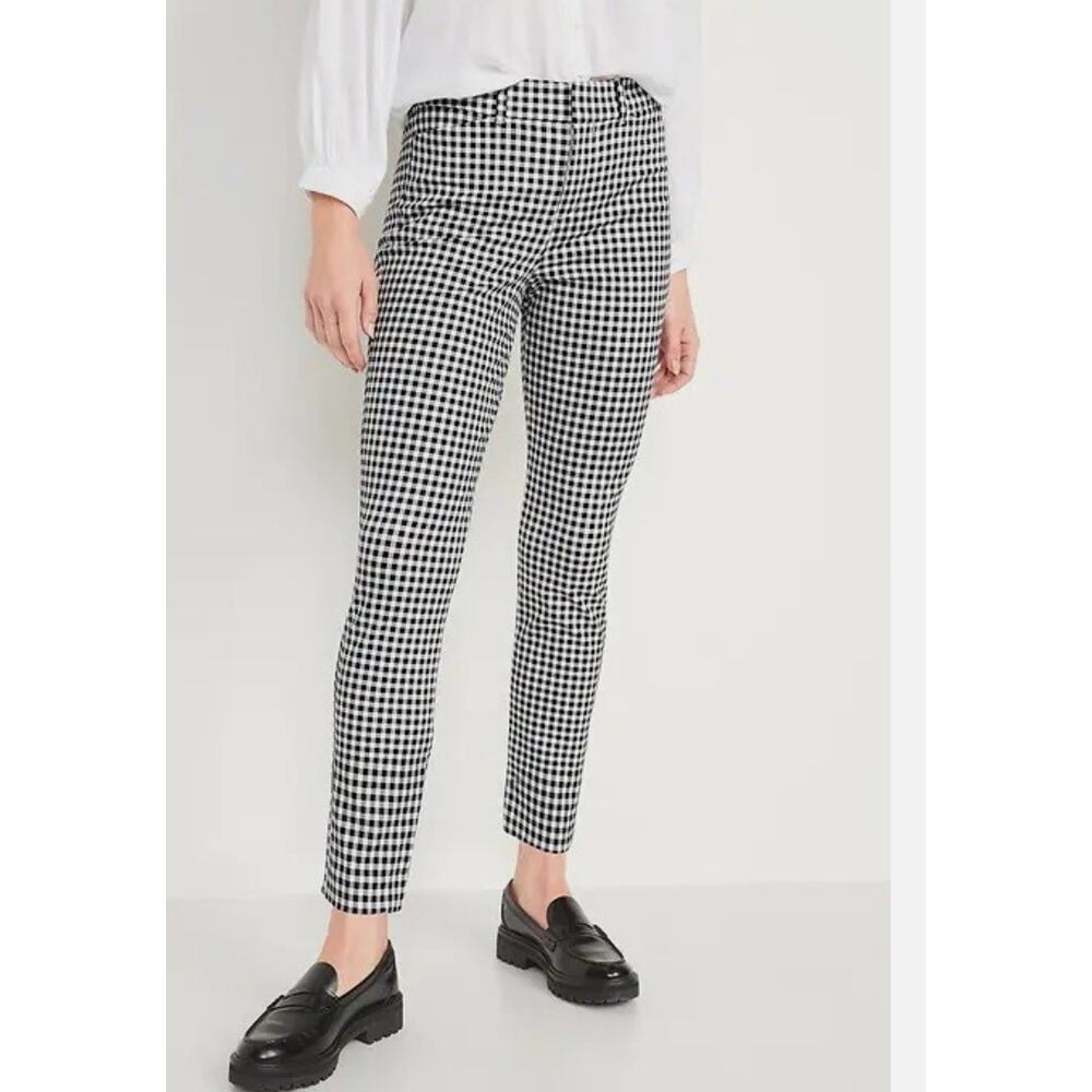 Old Navy High Rise Pixie Pant Ankle Skinny Black White Gingham Size 8